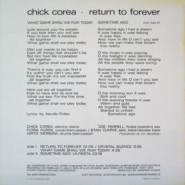 Release: Return To Forever-Vinyl-Germany-1972-ECM 1022 ST-2271038