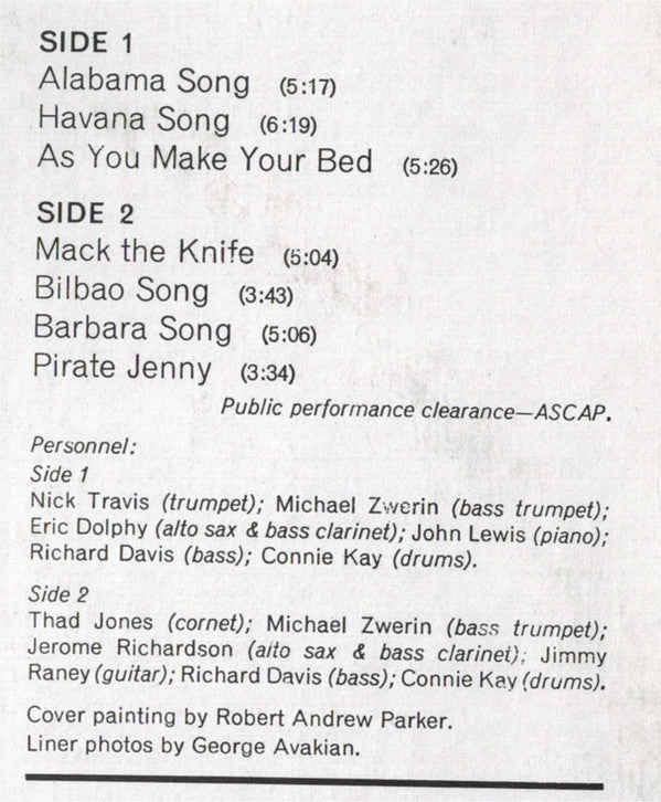 Mack The Knife And Other Berlin Theatre Songs Of Kurt Weill