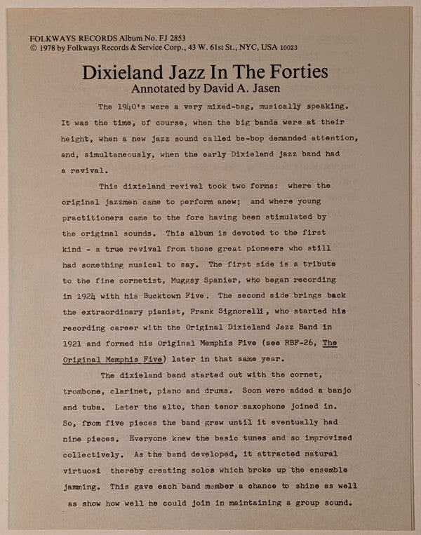 Dixieland Jazz In The Forties