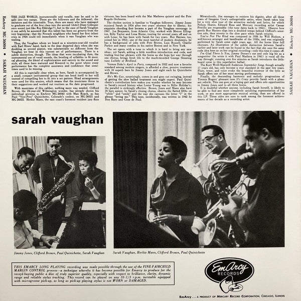 Release: Sarah Vaughan-Vinyl-Europe-2004-MG 36004, 36004, MG 36004-3281988