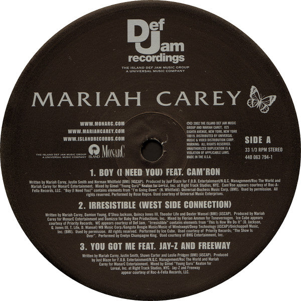 Master Release: Boy (I Need You) / Irresistible / You Got Me by Mariah Carey