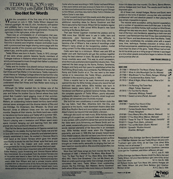 Release: Too Hot For Words-Vinyl-UK-1986-HEP 1012-4896286