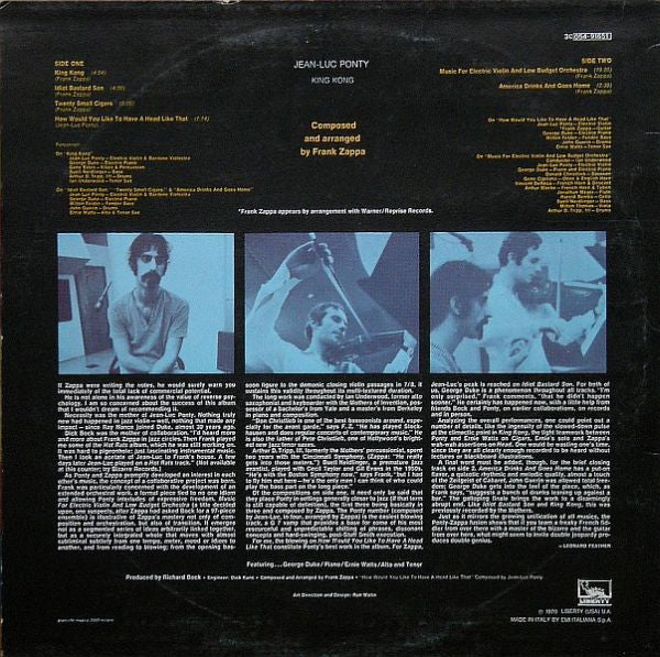 Release: King Kong: Jean-Luc Ponty Plays The Music Of Frank Zappa-Vinyl-Italy-1982-3C 054-91651-2062746