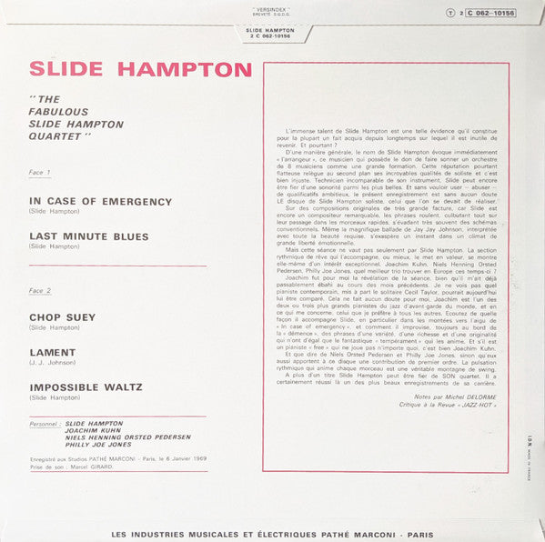 Release: The Fabulous Slide Hampton Quartet -Vinyl-France-2013-2C 062 -10.156-11803328