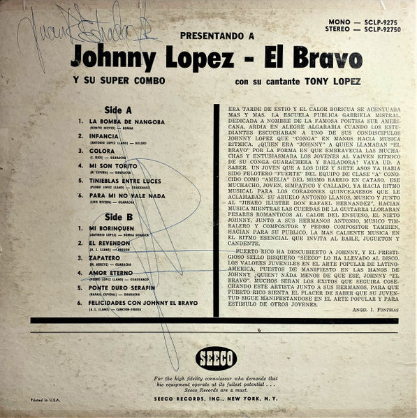 Presentando A Johnny Lopez "El Bravo"  And His Super Combo
