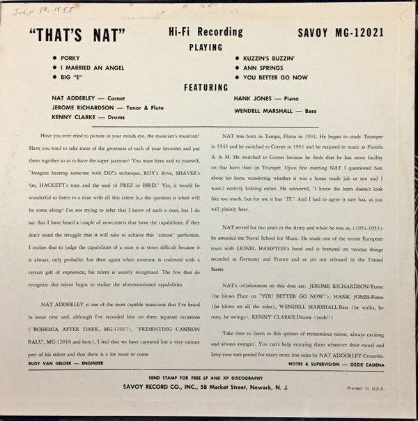 Master Release: "That's Nat" Adderley by Nat Adderley