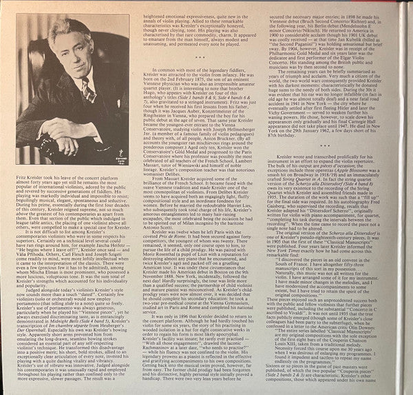 Release: Kreisler Plays Kreisler-Vinyl-UK-1985-EM 29 0556 3-15719655