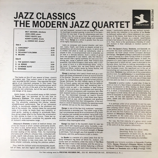 Release: The Modern Jazz Quartet Plays Jazz Classics-Vinyl-US-1972-PRT-7425, PR 7425-11037537