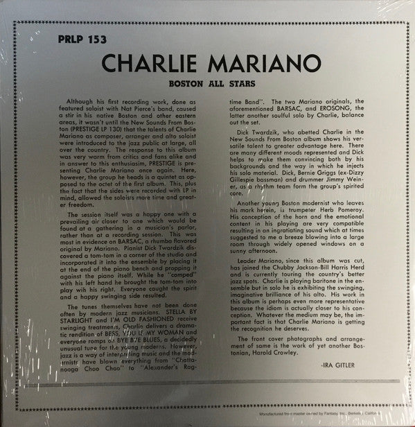 Master Release: Boston All Stars by Charlie Mariano