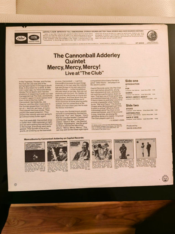 Release: Mercy, Mercy, Mercy! - Live At "The Club"-Vinyl-US-1970-ST 2663-27210303