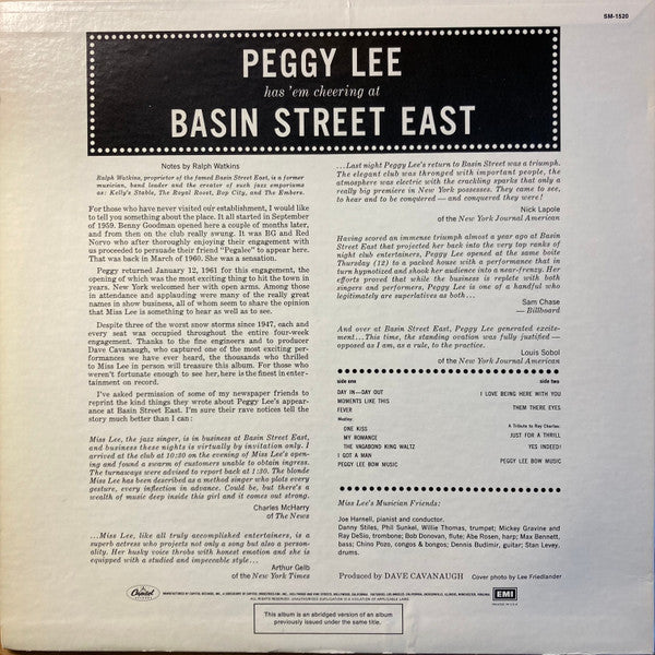 Basin Street East Proudly Presents Miss Peggy Lee Recorded At The Fabulous New York Club