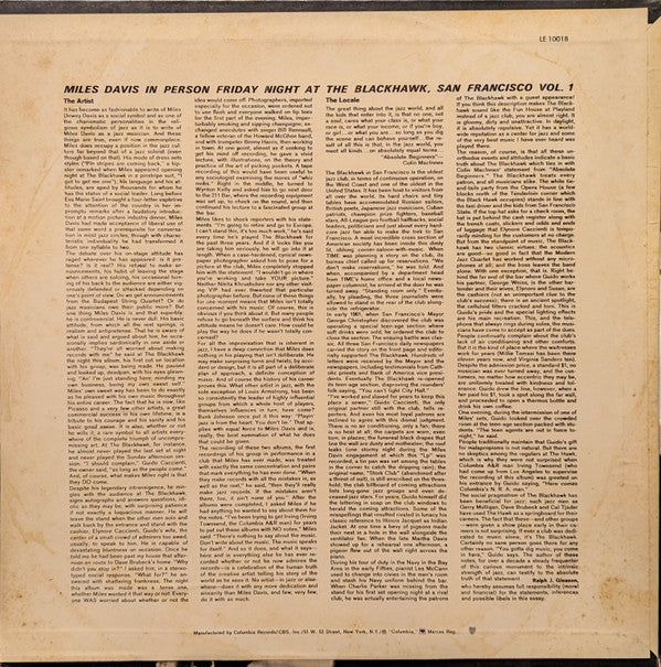 Release: In Person, Friday Night At The Blackhawk, San Francisco, Volume I-Vinyl-US-1973-LE 10018-27706251