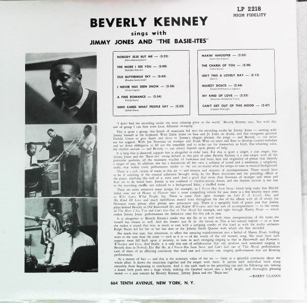 Release: Sings With Jimmy Jones And "The Basie-Ites"-Vinyl-US-None-LP 2218, RLP 2218-14974083