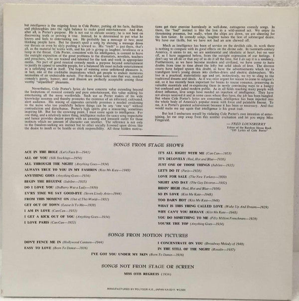 Release: Sings The Cole Porter Song Book-Vinyl-Japan-1983-35MJ 3266/7-3602378