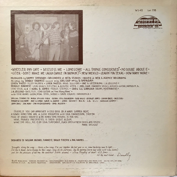 Master Release: Deadly Earnest by Deadly Earnest And The Honky Tonk Heroes