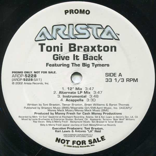 Master Release: Let Me Show You The Way (Out) / Give It Back by Toni Braxton