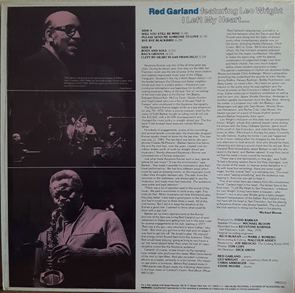 Master Release: I Left My Heart... by Red Garland