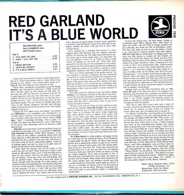 Release: It's A Blue World-Vinyl-US-1972-PRT-7838-6733699