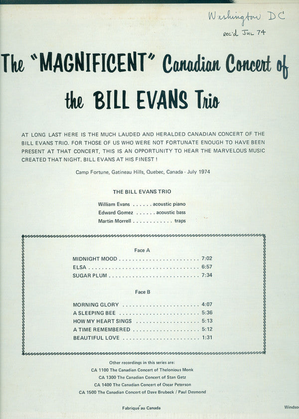 The Canadian Concert of Bill Evans