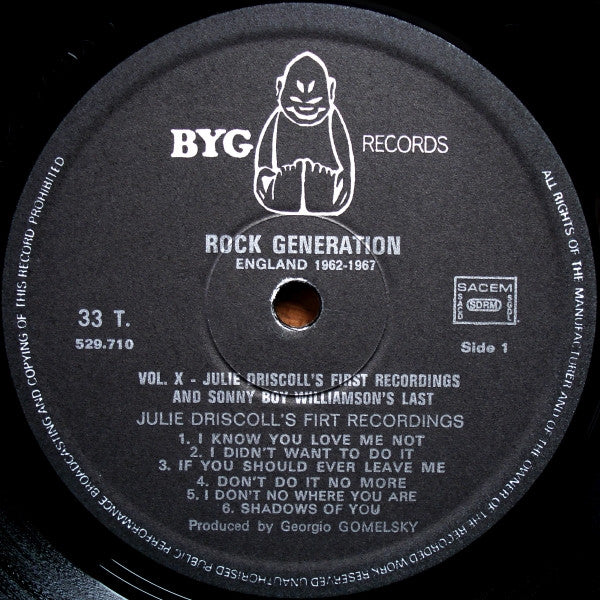 Rock Generation Volume 10 - Julie Driscoll's First Recordings And Sonny Boy Williamson's Last