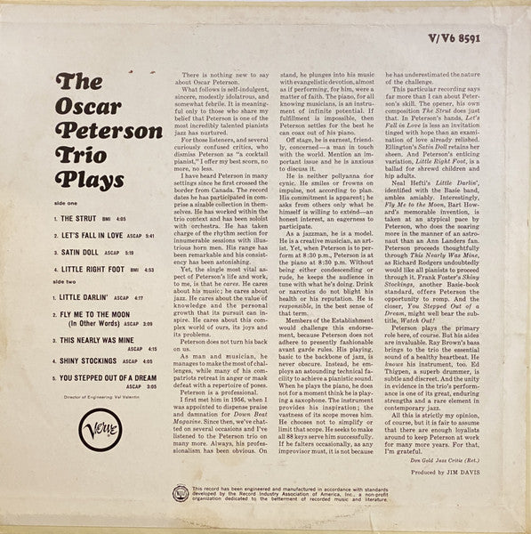 Release: The Oscar Peterson Trio Plays-Vinyl-US-1964-V6-8591-3429307