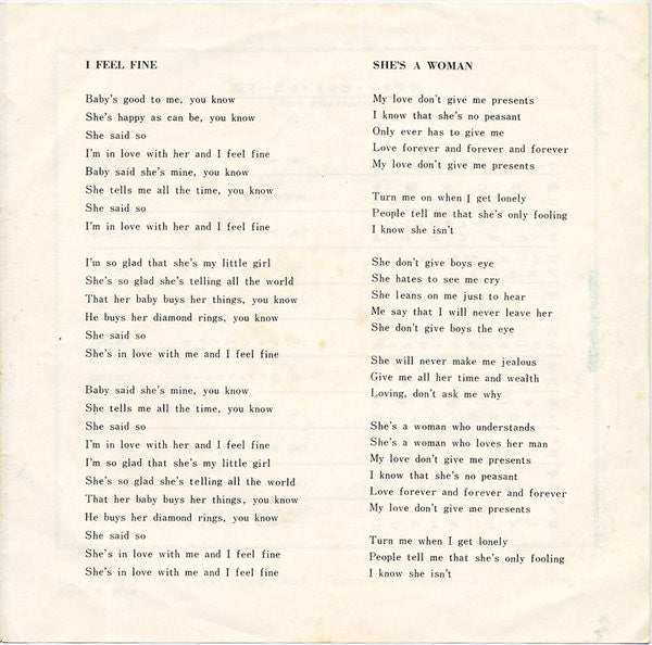 アイ・フィール・ファイン = I Feel Fine / シーズ・ア・ウーマン = She's A Woman