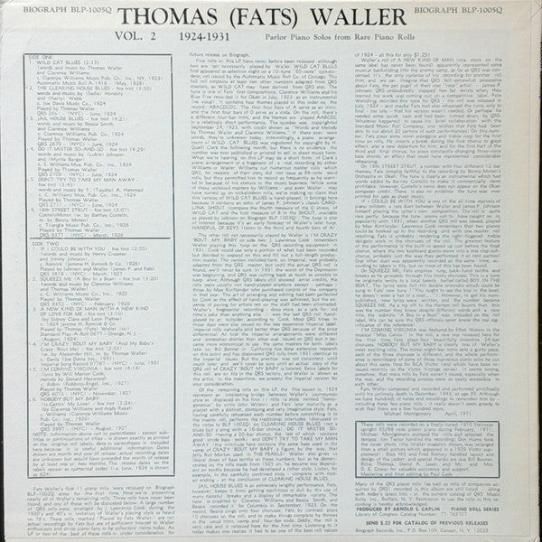 Master Release: 1924-1931 Parlor Piano Solos From Rare Piano Rolls Vol. 2 by Fats Waller