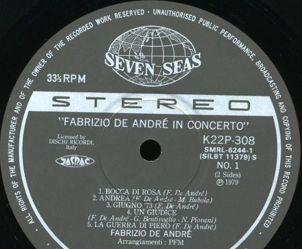 Release: Fabrizio De André In Concerto-Vinyl-Japan-1982-K22P-308-6636141