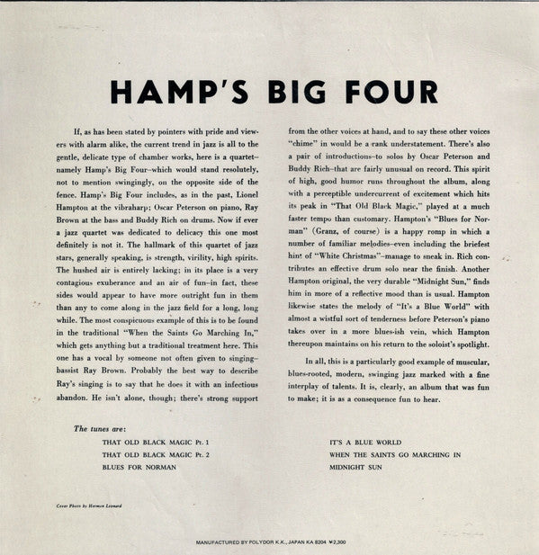 Master Release: Hamp's Big Four by Lionel Hampton And His Quartet