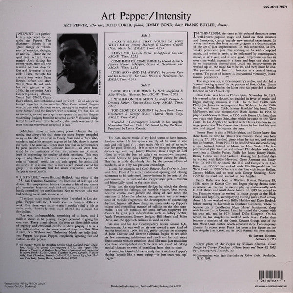 Release: Intensity-Vinyl-US-1989-OJC-387, S-7607-4006515