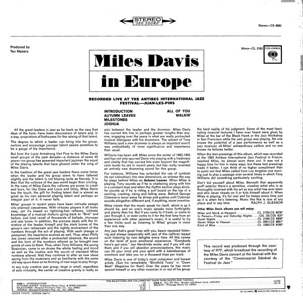 Release: Miles Davis In Europe-Vinyl-US-1970-CS 8983-5594373