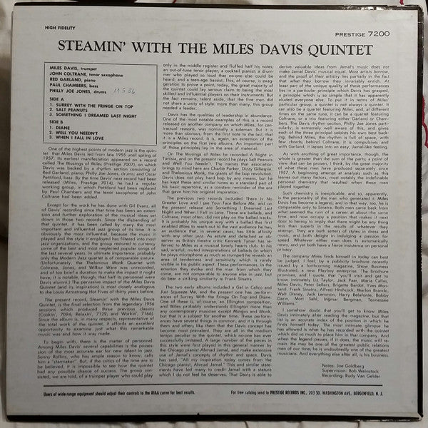 Release: Steamin' With The Miles Davis Quintet-Vinyl-US-1964-7200, PRLP 7200-7601909