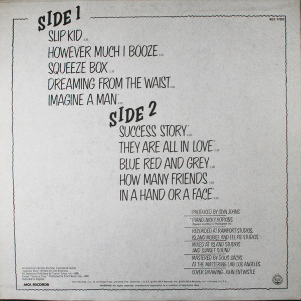 Release: The Who By Numbers-Vinyl-US-1980-MCA 37002-4872281