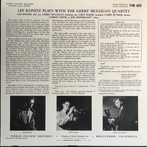 Lee Konitz Plays With The Gerry Mulligan Quartet