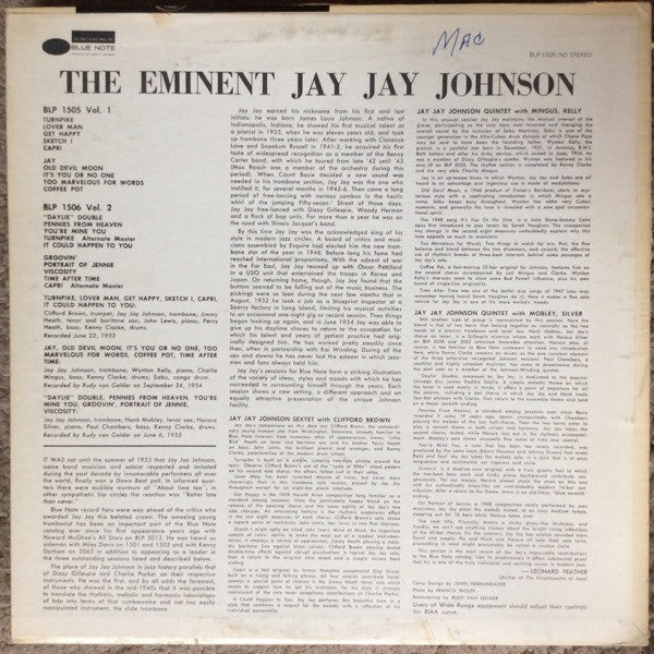 Release: The Eminent Jay Jay Johnson Volume 1-Vinyl-US-1967-BLP 1505, 1505-6688537