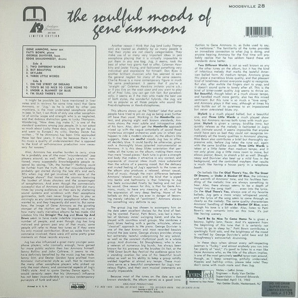 Release: The Soulful Moods Of Gene Ammons-Vinyl-US-1996-APJ 039, Moodsville 28-4735285