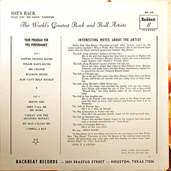 Master Release: She's Back by Big Mama Thornton