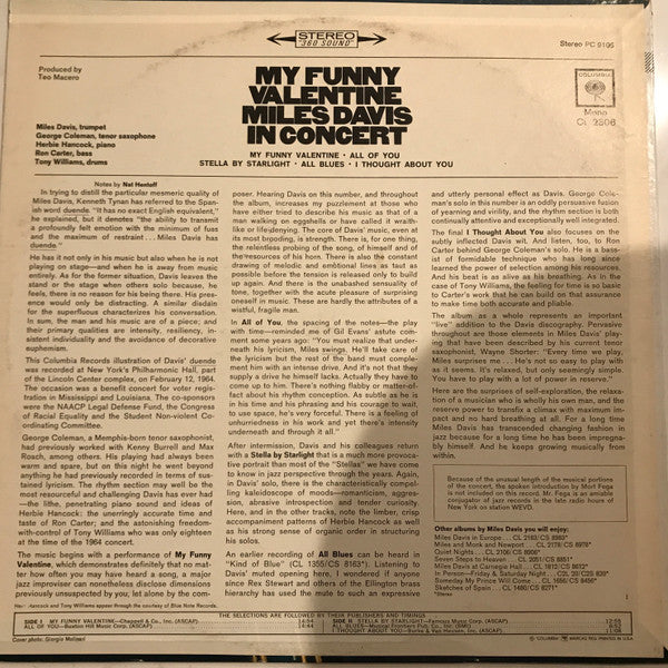 Release: My Funny Valentine - Miles Davis In Concert-Vinyl-US-None-PC 9106-4774778