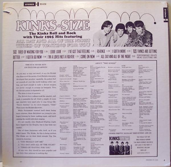 Release: Kinks-Size-Vinyl-US-1965-RS 6158-2585648