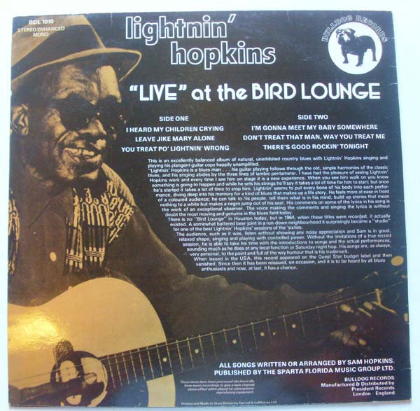 Master Release: "Live" At The Bird Lounge by Lightnin' Hopkins
