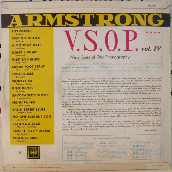 Master Release: V.S.O.P. (Very Special Old Phonography)  Vol. 4 by Louis Armstrong