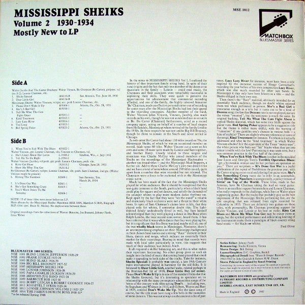Mississippi Sheiks Volume 2 1930-1934: Mostly New To LP