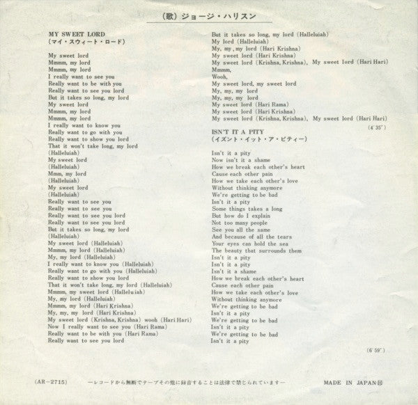 My Sweet Lord / Isn't It A Pity