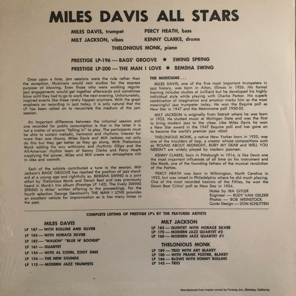Master Release: Vol. 1 by Miles Davis All Stars