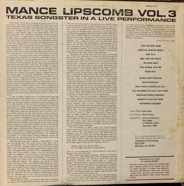 Master Release: Vol. 3: Texas Songster In A Live Performance by Mance Lipscomb