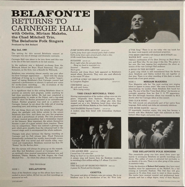 Release: Belafonte Returns To Carnegie Hall-Vinyl-US-None-LSO-6007-12455608