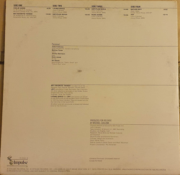 Release: The Mastery Of John Coltrane / Vol. I Feelin' Good-Vinyl-US-1978-IZ 9345/2-24653165