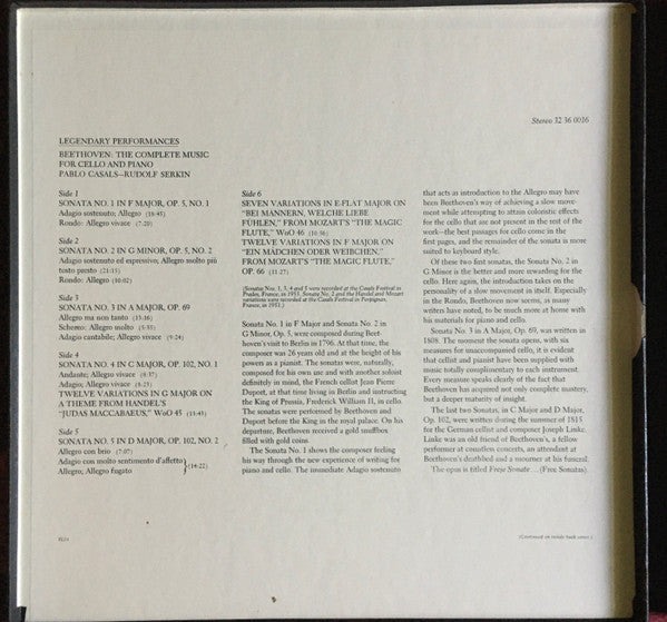 Release: Casals Festival - Sonatas For 'Cello And Piano (Complete)-Vinyl, Box Set-US-None-32 36 0016-19646923