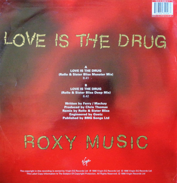 Release: Love Is The Drug-Vinyl-UK & Europe-1996-VST 1580, 7243 8 93494 6 7-93032