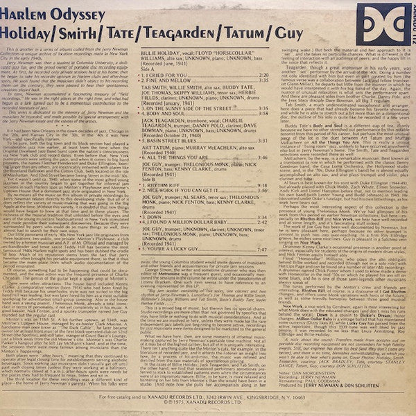 Release: Harlem Odyssey-Vinyl-US-1975-Xanadu 112-23336180